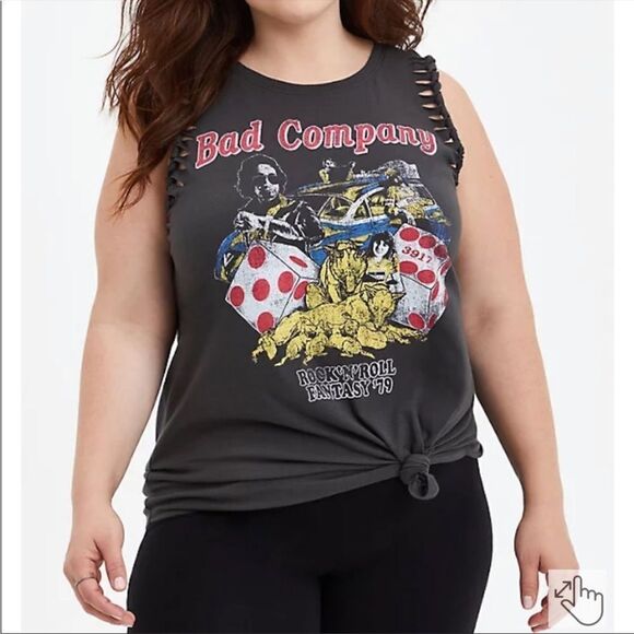Torrid Bad Company Faded Black Distressed Graphic Tank Top Contemporary Boho - Picture 1 of 14